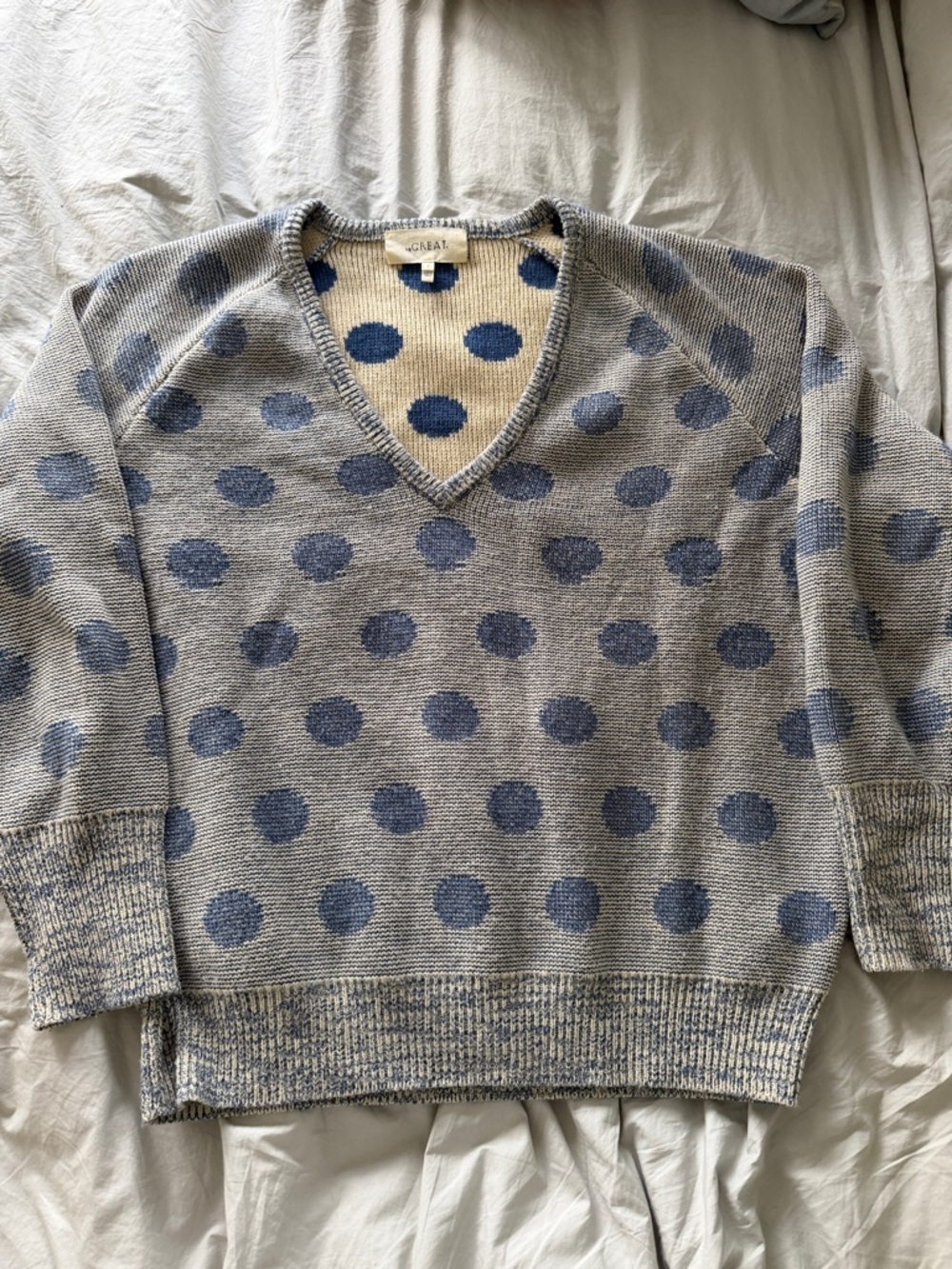THE GREAT. V-Neck Polka Dot Sweater